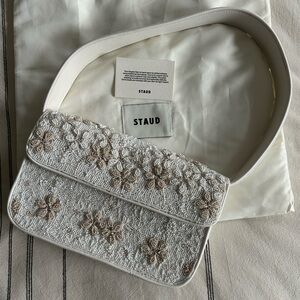 STAUD Tommy Beaded Bag in Garden Party White